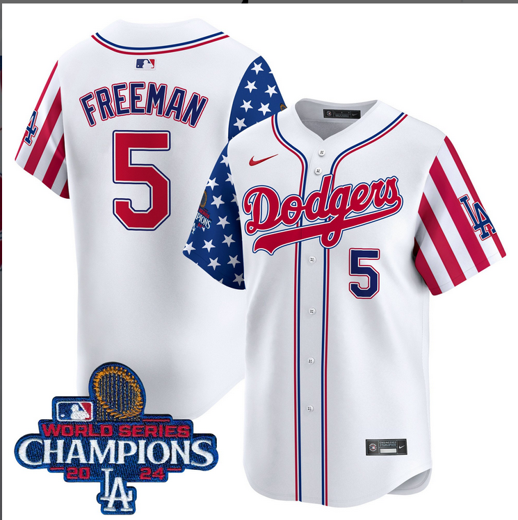 Men MLB Los Angeles Dodgers #5 Freeman American Style white 2024 World Series Champions  Limited Jersey